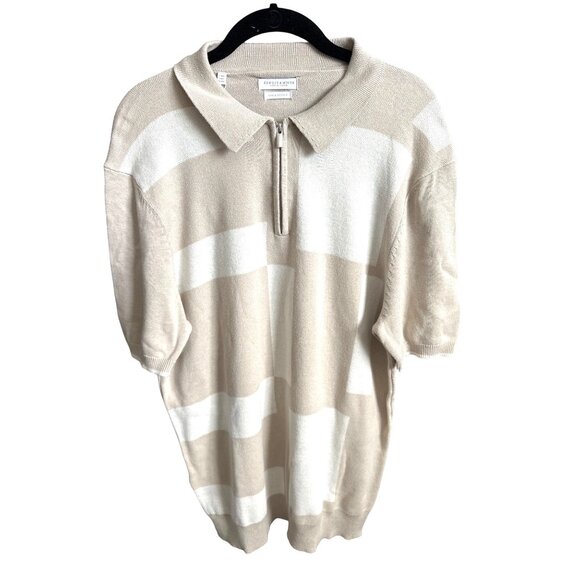 NWT Denim & Flower Polo Sweater Viscose Blend Tan Beige 1/4 Zip Size Large - Picture 1 of 5